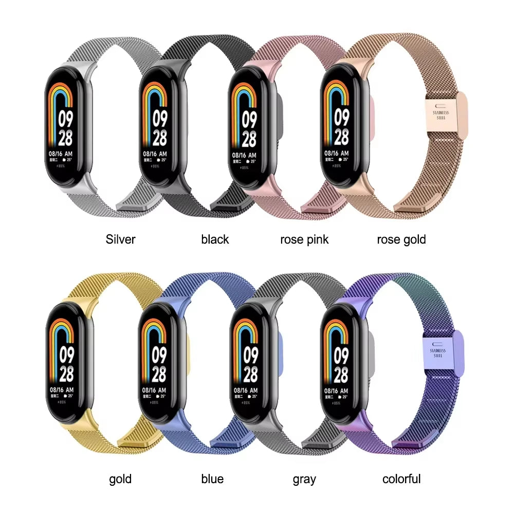 Metal Mesh Stainless Steel Strap for Mi Band 9 Smart Bracelet Replacement Accessories Watchband Miband 8 Smartwatch