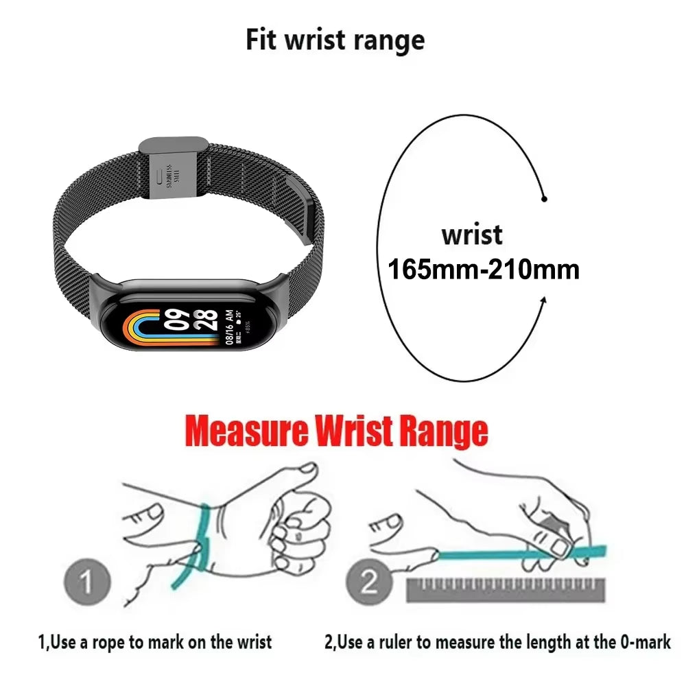 Metal Mesh Stainless Steel Strap for Mi Band 9 Smart Bracelet Replacement Accessories Watchband Miband 8 Smartwatch