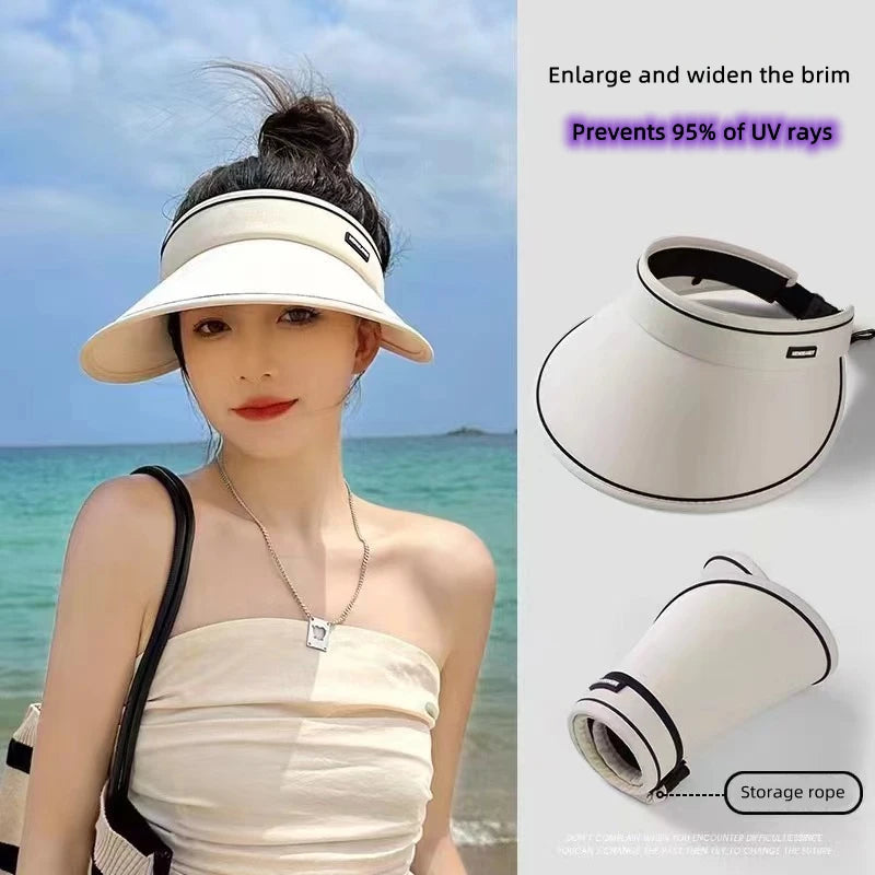 Summer Women'S Foldable Empty Top Sun Hat Outdoor Travel Beach UV Protection Hats Trend Female Large Brim Visor Caps