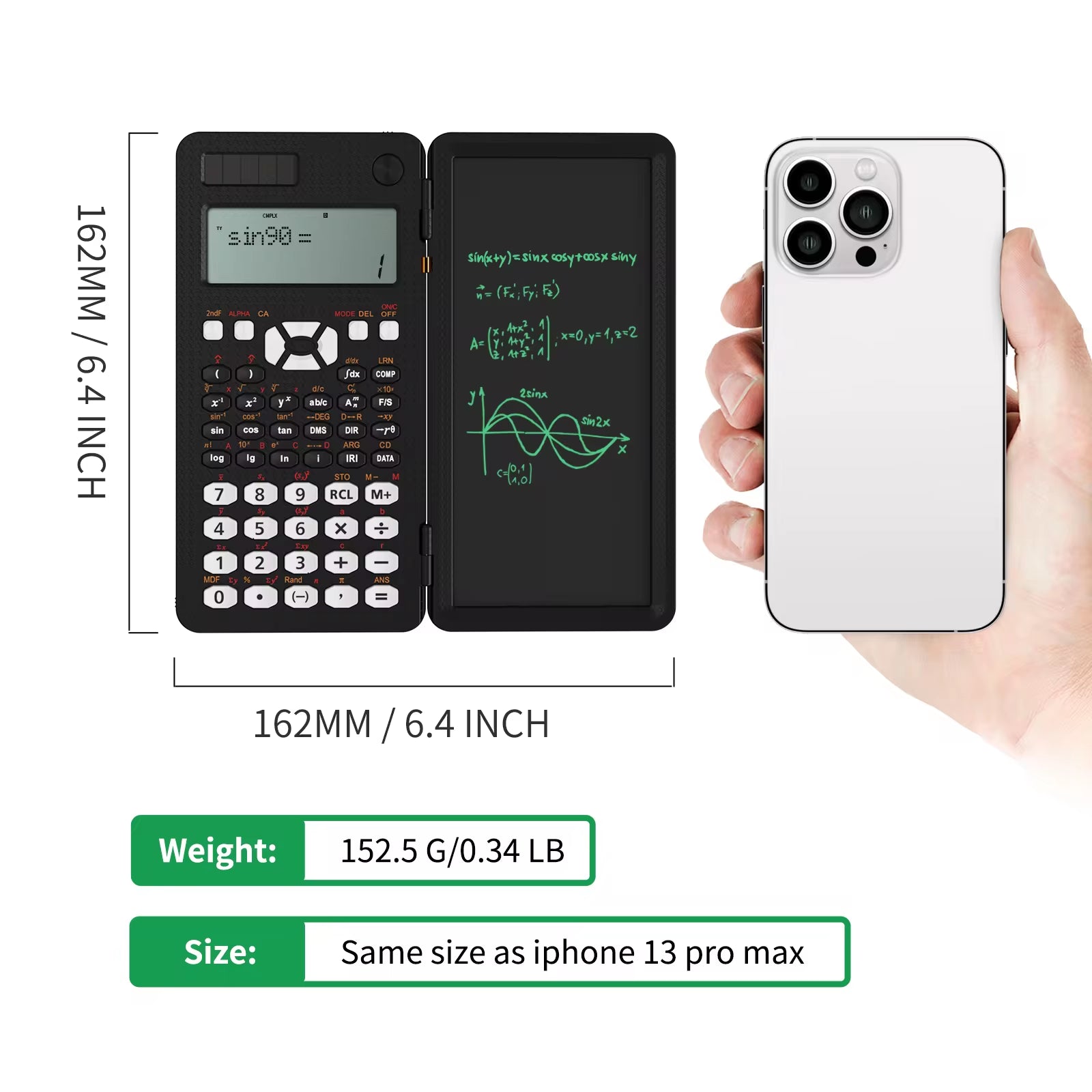 Scientific Calculator with Writing Tablet 991MS 349 Functions Engineering Financial Calculator for School Students Office Solar