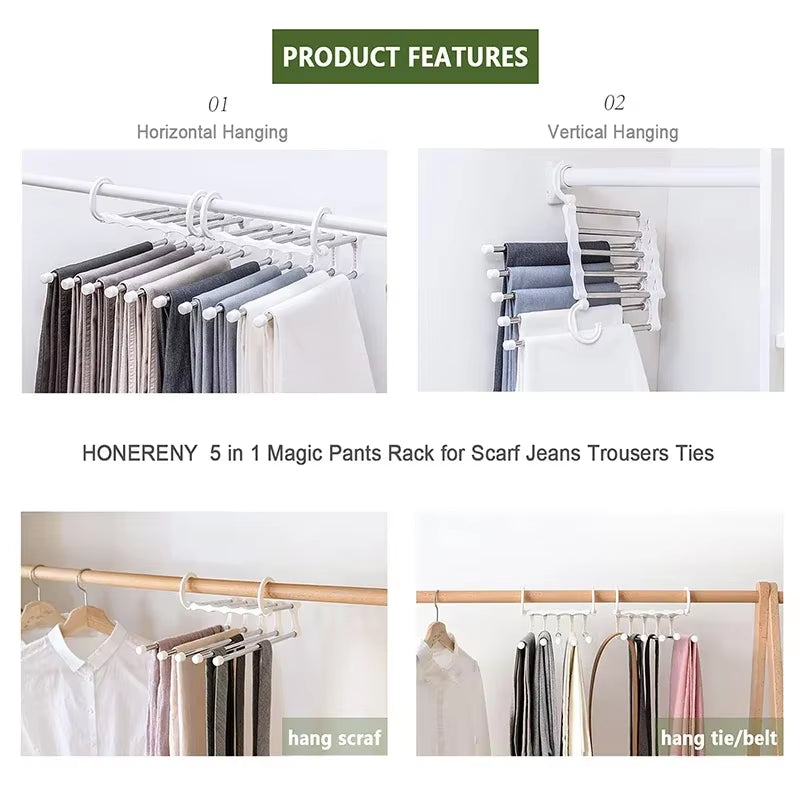 Adjustable Multiple Fold Pants Hangers Pants Rack Hangers for Pants Clothes Organizer Hangers save Wardrobe Space Bedroom Closet