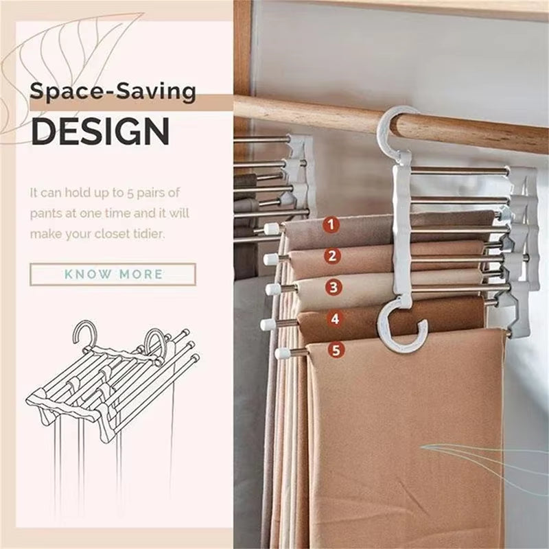 Adjustable Multiple Fold Pants Hangers Pants Rack Hangers for Pants Clothes Organizer Hangers save Wardrobe Space Bedroom Closet