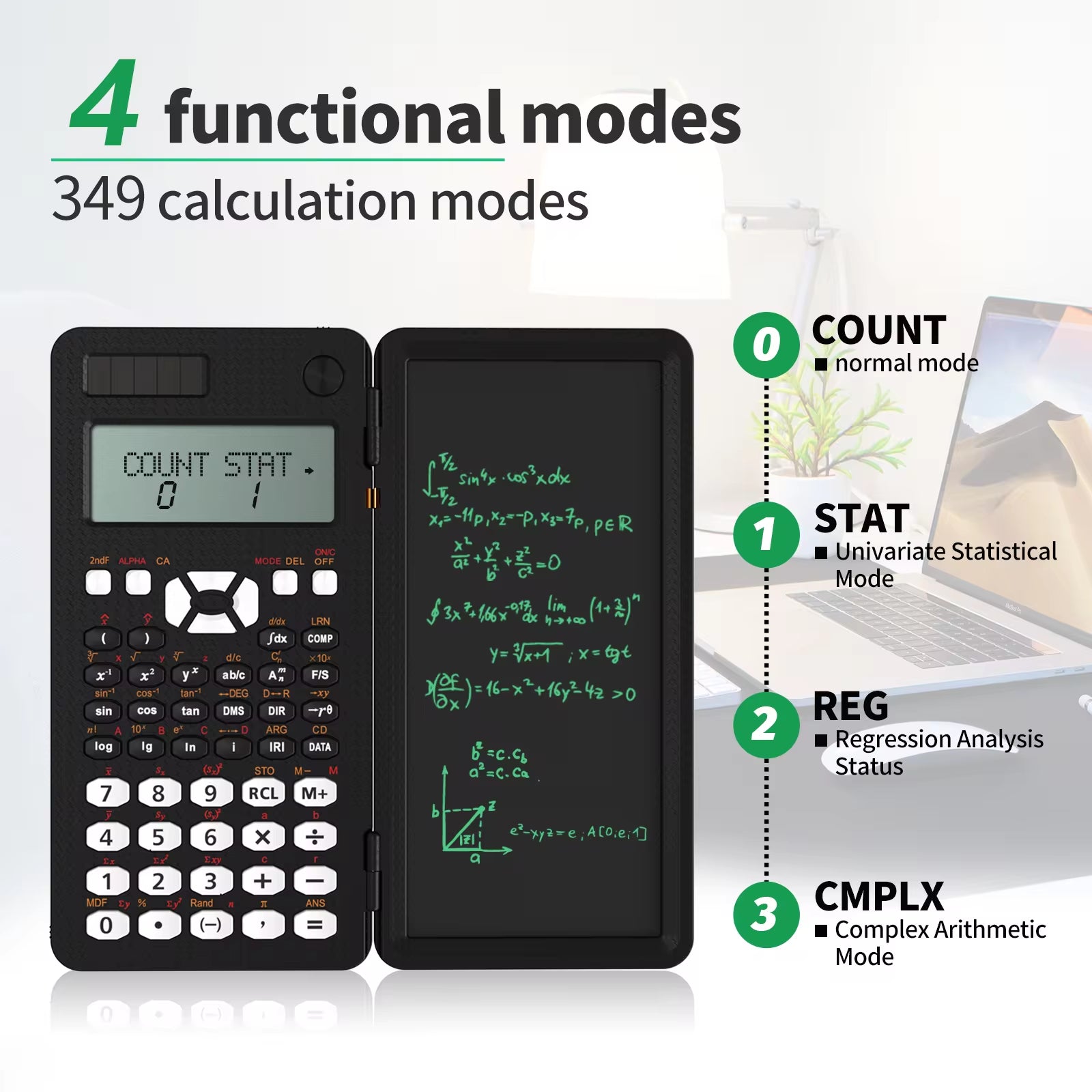 Scientific Calculator with Writing Tablet 991MS 349 Functions Engineering Financial Calculator for School Students Office Solar