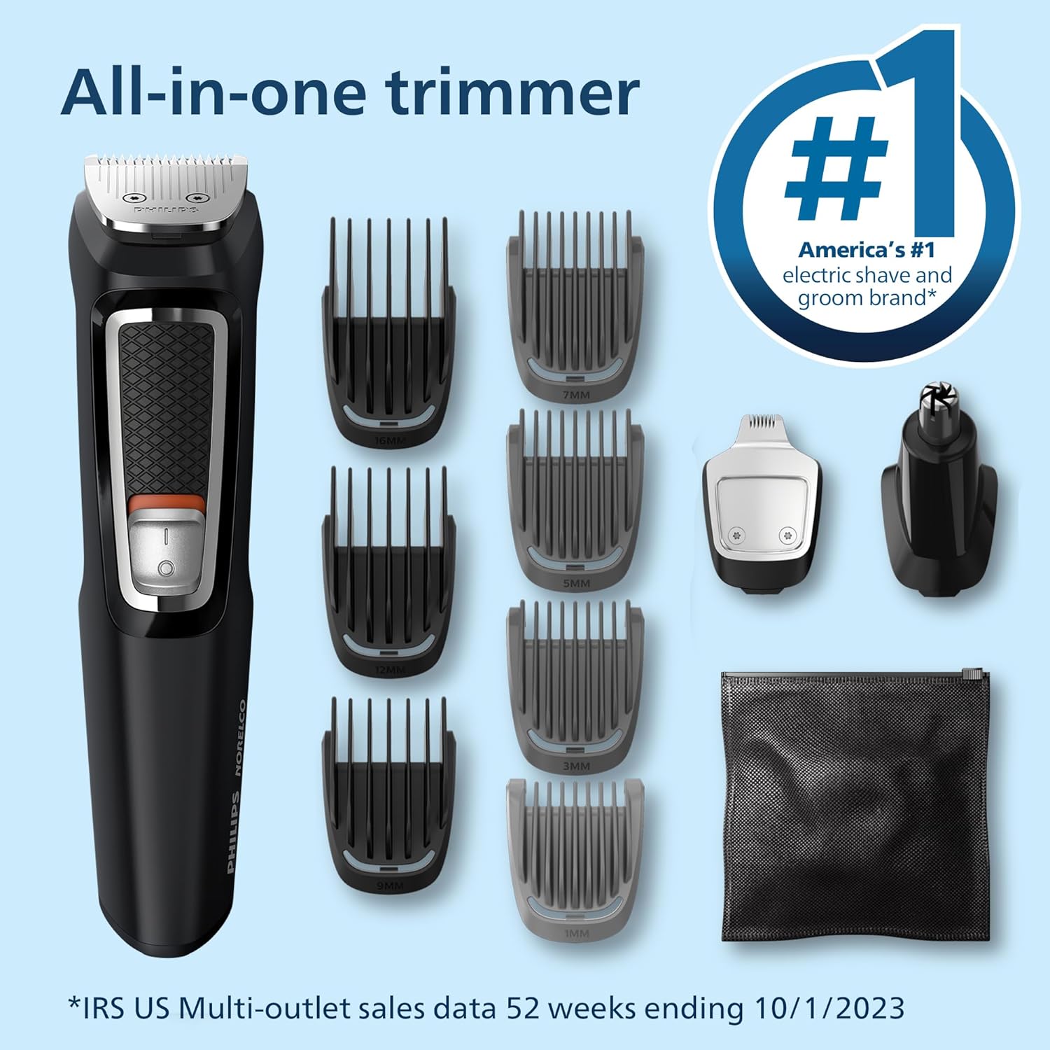 Multi Groomer All-In-One Trimmer Series 3000-13 Piece Mens Grooming Kit for Beard, Face, Nose, Ear Hair Trimmer and Hair Clipper - NO Blade Oil Needed, MG3740/40