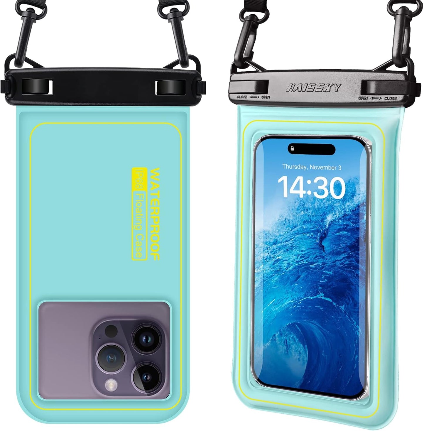 Waterproof Floating Phone Pouch, IPX8 Cellphone Dry Bag Case Holder for Iphone 15 14 13 12 11 Pro Max XS Samsung up to 6.8", Underwater HD Phone Protector with Detachable Lanyard