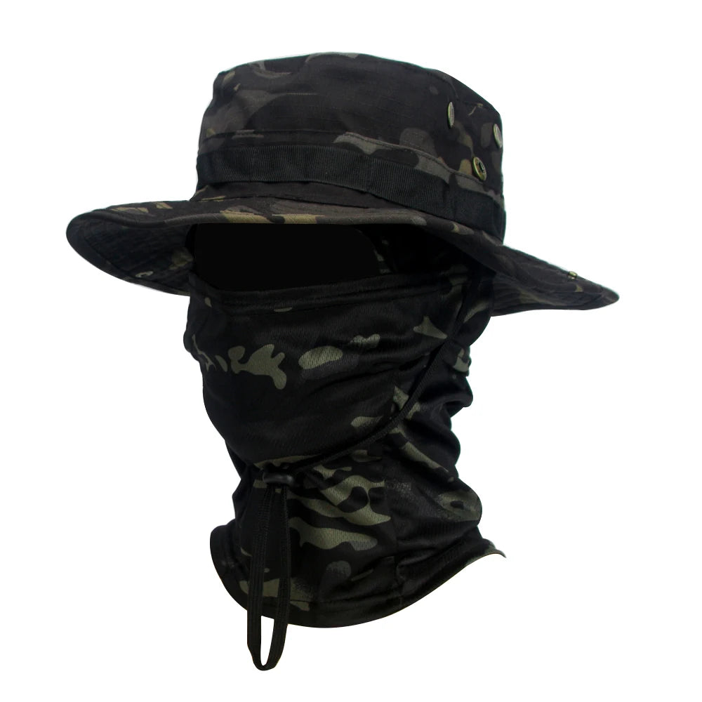 Camouflage Boonie Cap Balaclava Hat Suit Foldable Soft Hat Outdoor Hunting Fishing Wide Brimmed Hat Sunscreen Caps