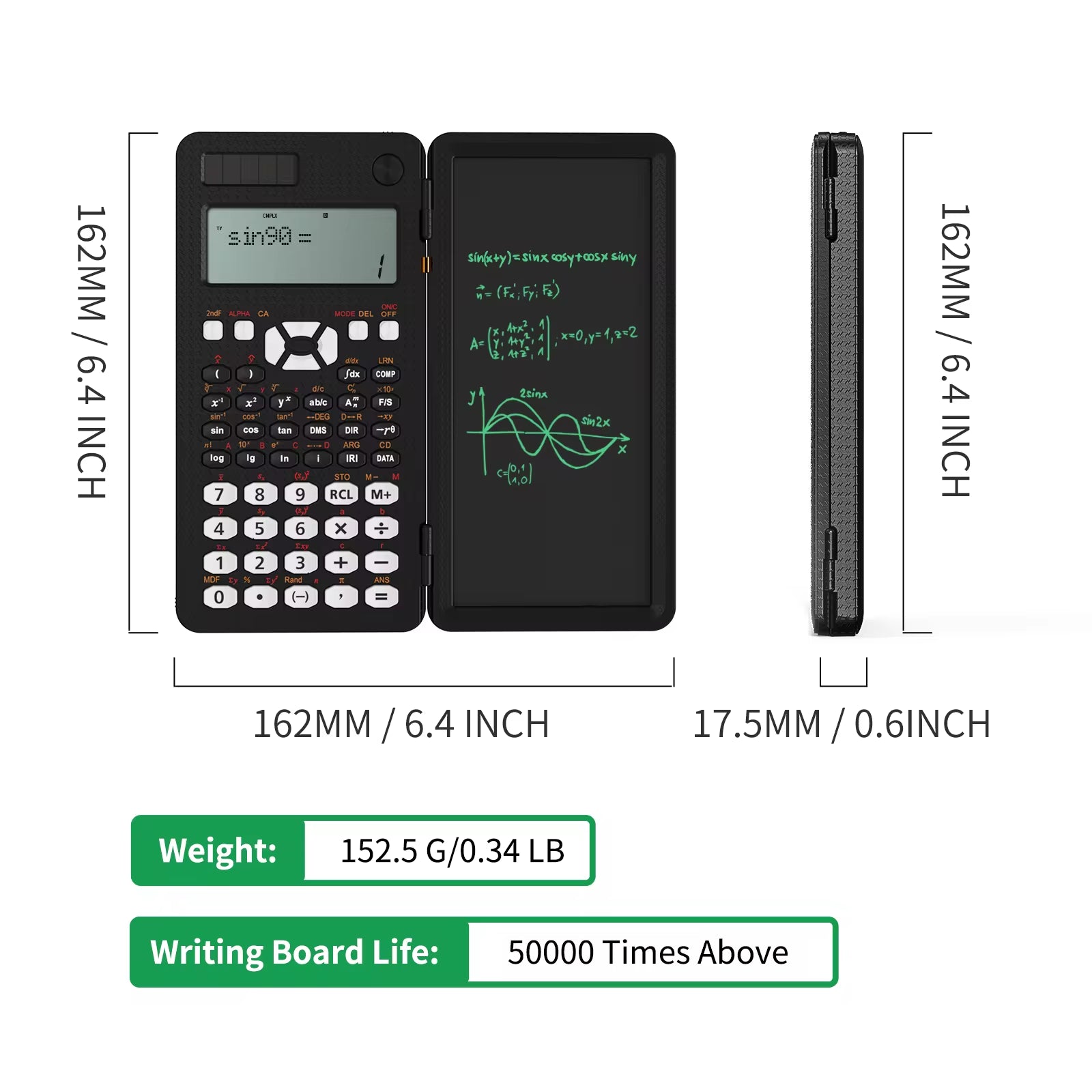 Scientific Calculator with Writing Tablet 991MS 349 Functions Engineering Financial Calculator for School Students Office Solar