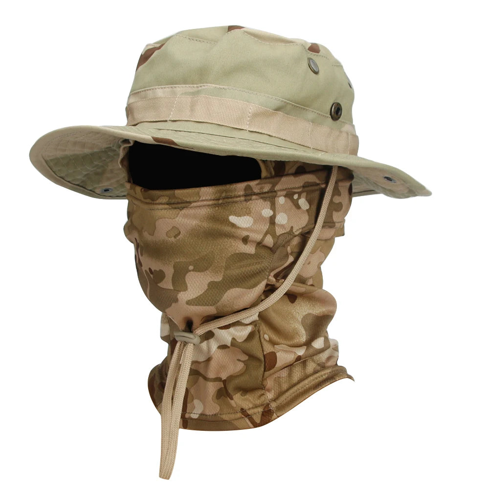 Camouflage Boonie Cap Balaclava Hat Suit Foldable Soft Hat Outdoor Hunting Fishing Wide Brimmed Hat Sunscreen Caps