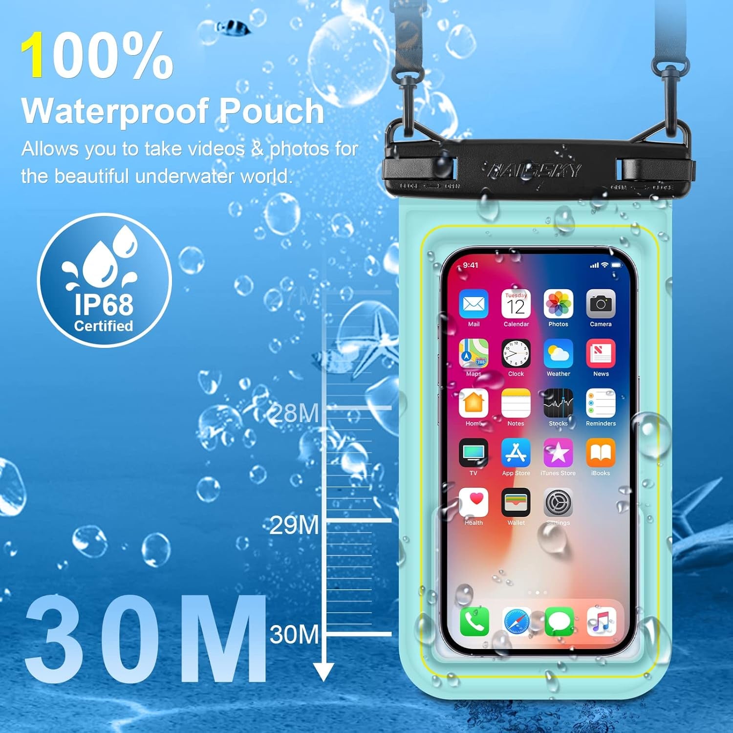 Waterproof Floating Phone Pouch, IPX8 Cellphone Dry Bag Case Holder for Iphone 15 14 13 12 11 Pro Max XS Samsung up to 6.8", Underwater HD Phone Protector with Detachable Lanyard