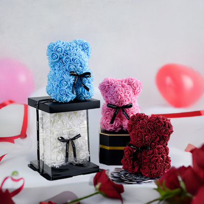 1Pc 20Cm Rose Bear Artificial Foam Flowers Bear Romantic Creative Gifts for Valentines Day Anniversary Wedding Birthday with Box